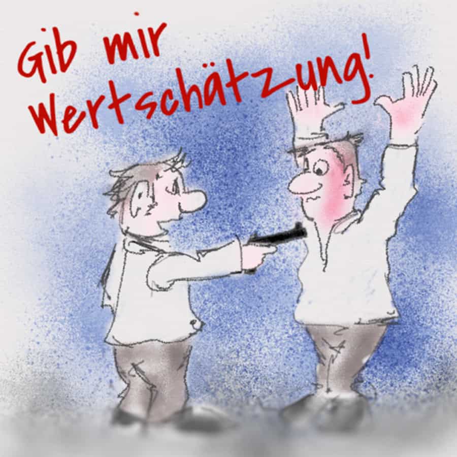 Mann mit Pistole fordert Wertschätzung